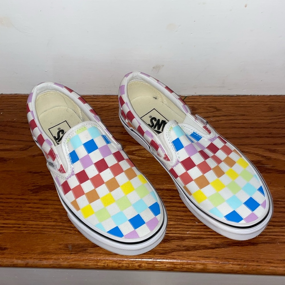 vans 
Vans colorful  Checkerboard slip on sneakers